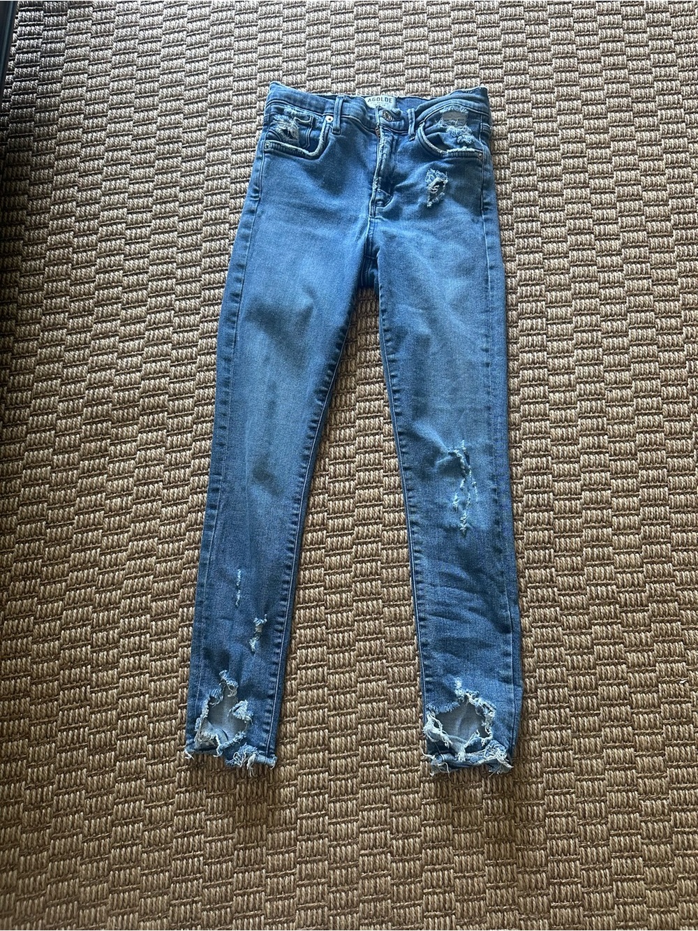 Agolde Distressed Blue Skinny Jeans